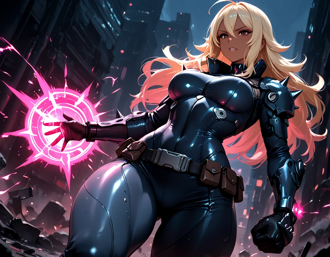 {nsfw}+++(evil samus aran) 1girl, standing, looking at viewer, (dark persona, corruption) contrapposto, evil, dark persona, bad end, corruption, dominatrix, parasite, infected, transformation, possession, mind_control, mind break, brainwash, dark samus(style), blue glowing vein over the body, fluide phazon, infected by phazon
evil smile, eyelashes, covered nipples, erect nipples under clothes, evil grin, evil eyes, pubic tattoo, dark aura, crotch_tattoo, big_breasts, silver hair, red eyes, evil eyes, venus body, voluptuous, pubic hair, innie , areolae, nipples, piercing, erect nipples, nipples visible through clothing, collarbone, wet skin, horny female, tentacles over the body, tentacles in pusssy,  cum dripe,  cum, cum over the body, pervert, ahegao, best quality, beautifully detailed face, ray tracing, DOF, HDR, (evil base:1), pelvic_curtain,
revealing clothes, cleavage, tight clothing, highhighs, between labia, skin tight, fingerless_gloves, skintight bodysuit, official style, zero suite samus, blue neon glowing zero suite