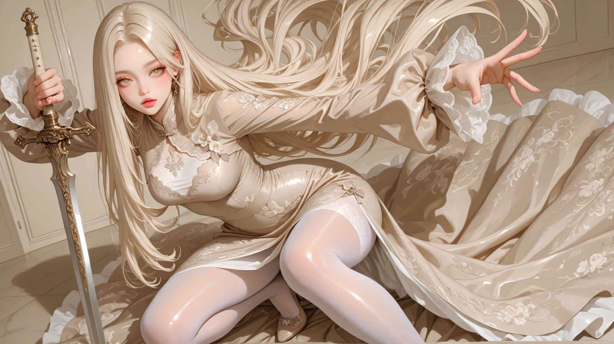 (score_9,score_8_climb,score_7_climb,),it is,long hair,alone,blonde hair,yellow eyes,pointed ears,set, naked, pink nipples,Barefoot,Focus on feet,sit,