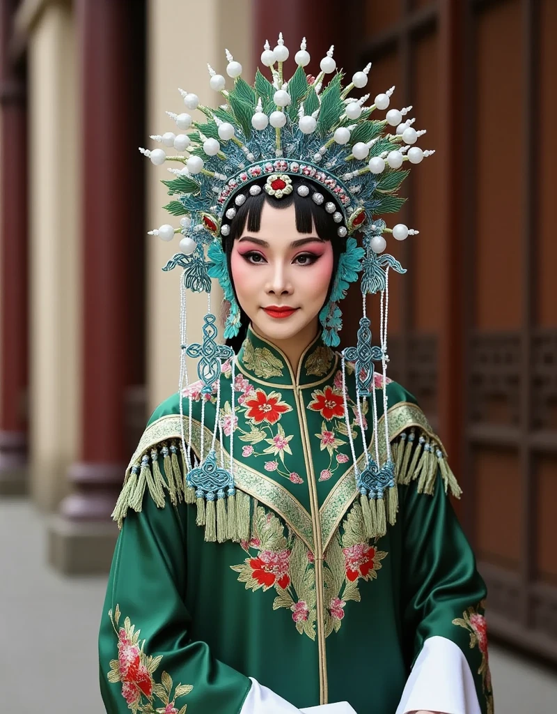 [CHARACTER: Peking Opera Performer – Deep Green Elegance] A graceful ...