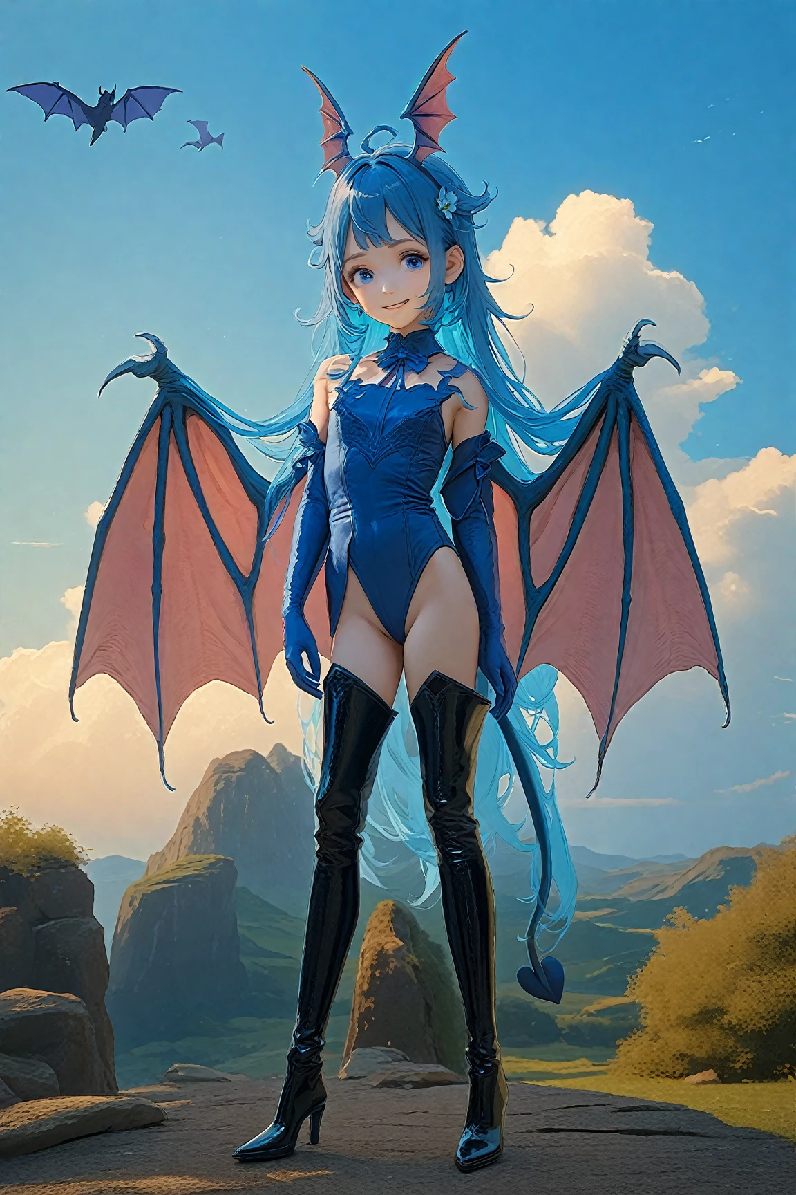 dragon girl,Soft and gorgeous night sky,The dragon wings present an extremely delicate texture and layering of scales,Accompanied by mysterious brilliance and exotic tattoos,Show her unique charm and power。