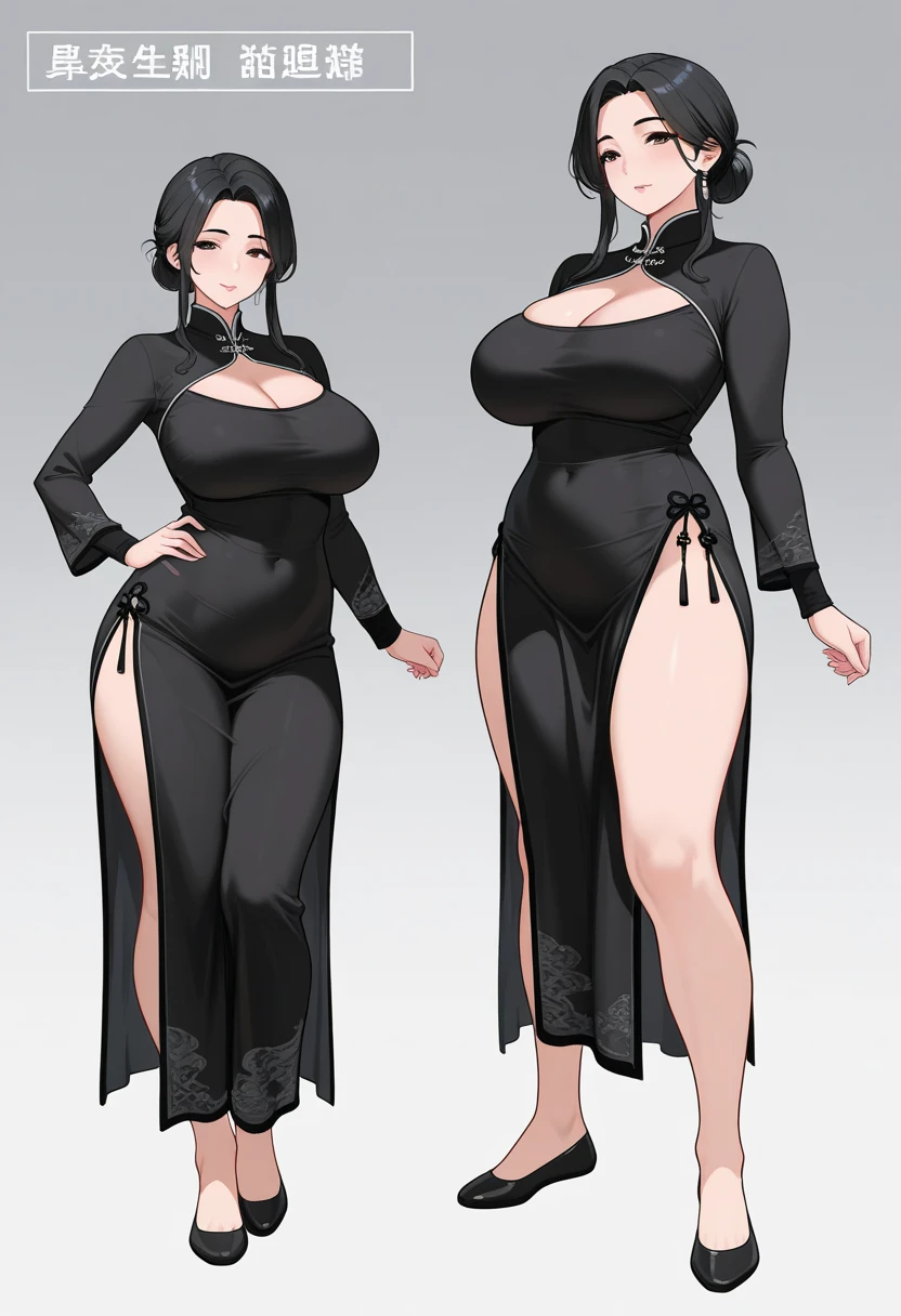 Anime woman, full body, front and back, curvy, big breasts, thick thighs, big ass, wide hips, 3d rendering, cultist outfit, dark mage, long robe