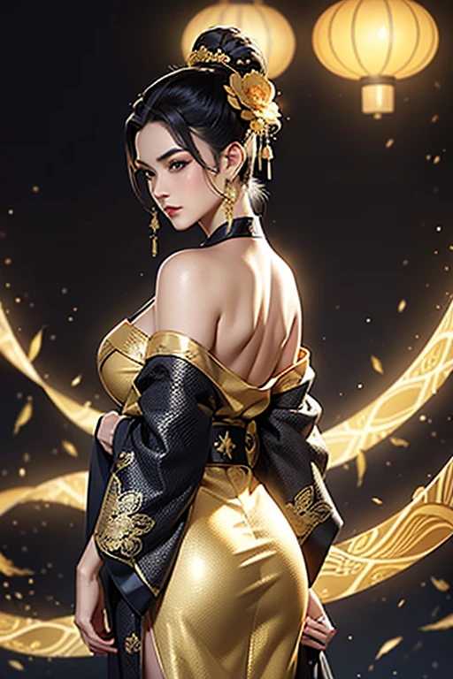 <lora:DPCQyafei_20230731162733:0.75>,1girl,mature female, cityscape, night, looking at viewer, china dress, jewelry, short hair, earrings, dress, facial mark, forehead mark, hair ornament, bare shoulders, detached sleeves, cowboy shot, obi,collar,gold chain, trim,strap,