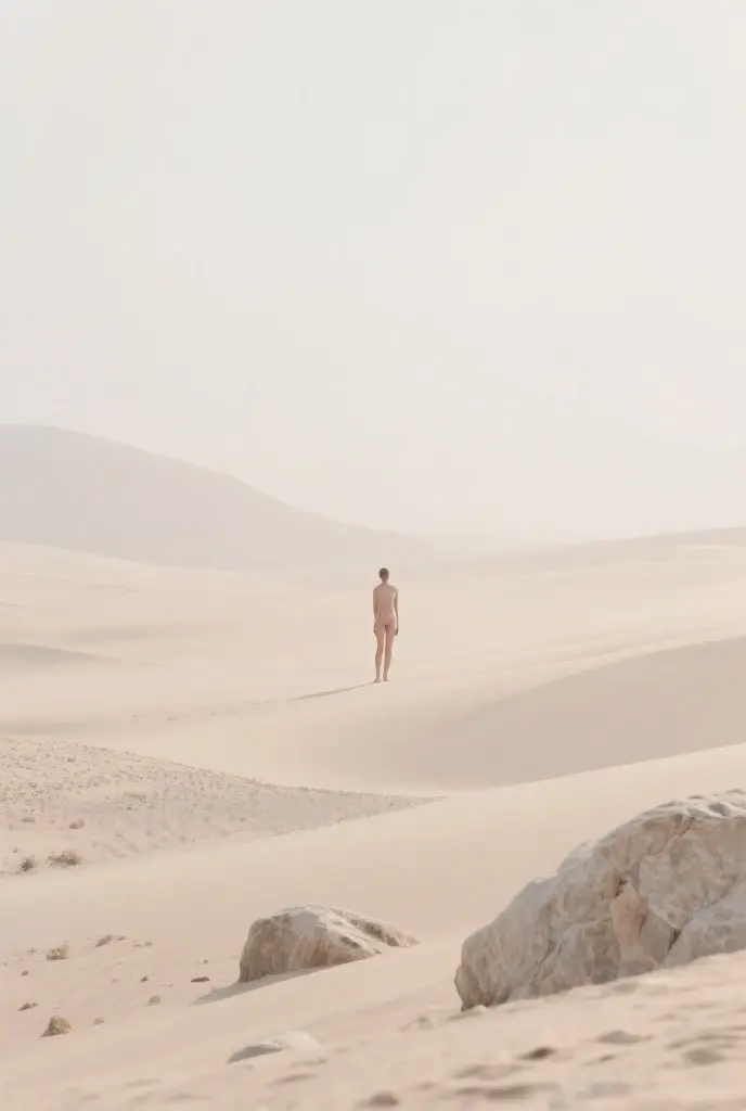 (photorealistic, masterpiece, best quality, highres), a handsome nude man strolls through the scene completely nude, surrounded by the summer desert. Close full body view of the man, backside facing viewer. The pink clouds adorn the sky above, creating a dreamy and ethereal atmosphere. The vibrant colors of the roses contrast against the dry and sandy landscape, adding a touch of life to the otherwise barren surroundings. Captured through an ultra-wide lens, the expansive view showcases the vastness of the desert, emphasizing the majestic beauty of nature. The image is of high definition, allowing for crisp details and clarity in every element.