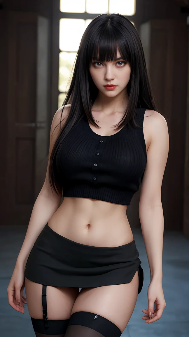 Age 18year, acting, random views,random positions, unreal engine 5+realistic, a (female black long hair bob bang) lipstick red, where thinThin fabric camisole, wet(