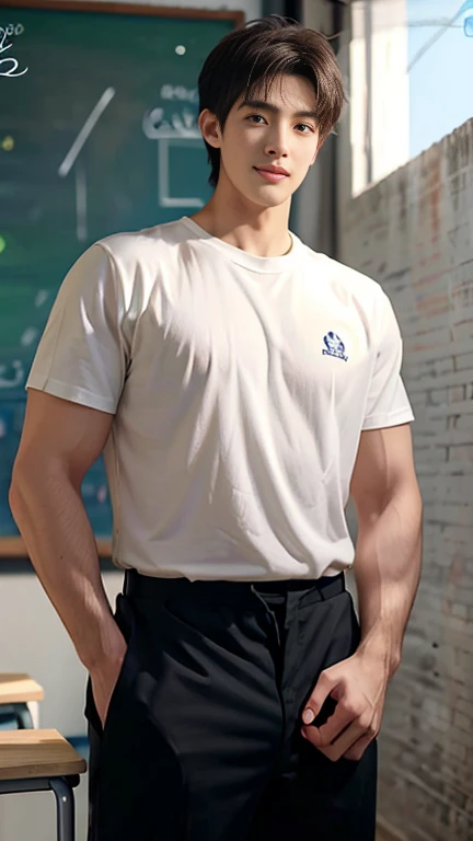 full-body photo, head-to-toe image, head-to-foot image, whole body image, hyper-realistic, hyper-detailed, hyper-detailed face, blemishes, badminton player, man, male, badminton clothes, athletic physique, muscular legs, slim physique, candid pose, natural pose, sweat, asian, natural lighting, badminton court background, epic realism,