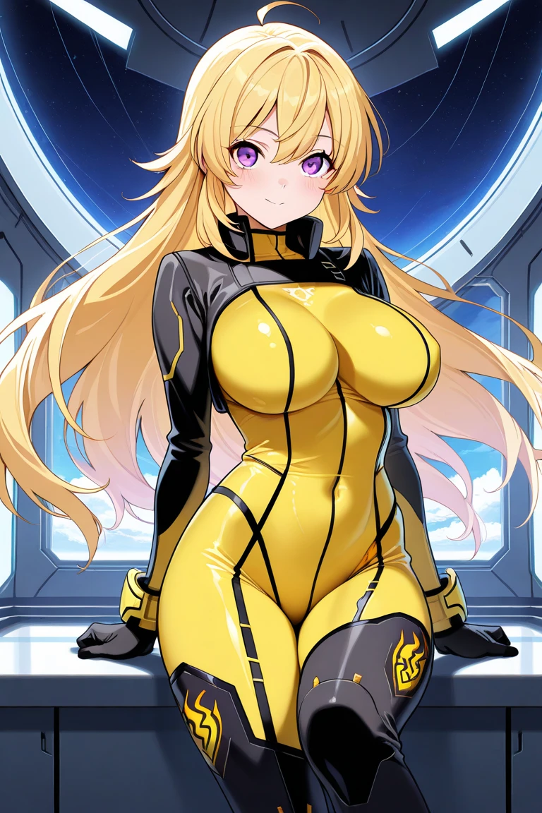 (Crotch)、Open your legs towards the viewer、pretty 1girl, top-quality、The ultra -The high-definition、hight resolution、extremely details CG、8K Unit Wallpapers、19 age、Beautiful detailed eyes,large boob、Platinum Blonde Hair,bob cuts、biomechanical oppai,Grid girl posing on the circuit 、zippers、(Golden Metallic Competition Swimsuit)、(((One piece swimsuit with lines)))、Sleeveless、darkskin、(FULL BODYSHOT)、(Shiny body:1.3)、 Open mouth, blush, Sweat,be shy、