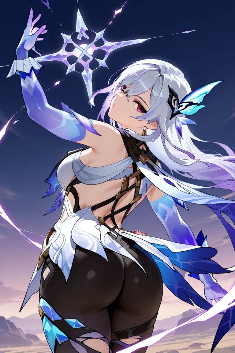 (((small and young girl))),((Dragoness of Souls with long silver hair that is loose and straight, one of her hair reaches her face)),(((Colorful skin,Light blue skin color))),(blue eyes like emeralds), pointed elf ears, ((with a Dark blue horn)),((Huge tail with dark blue scales, tail with light blue emeralds)),(sexy body),(Rounded medium breasts and big butt),((skin-tight dress that shows her body like navel and back)),((high quality)),((high resolution)), ((detailed)), ((vibrant colors)) , ((correct proportions)), ((perfect anatomy)), ((detailed eyes)), ((realistic eyes)),((detailed background)), ((realistic environment)), ((no deformations))
