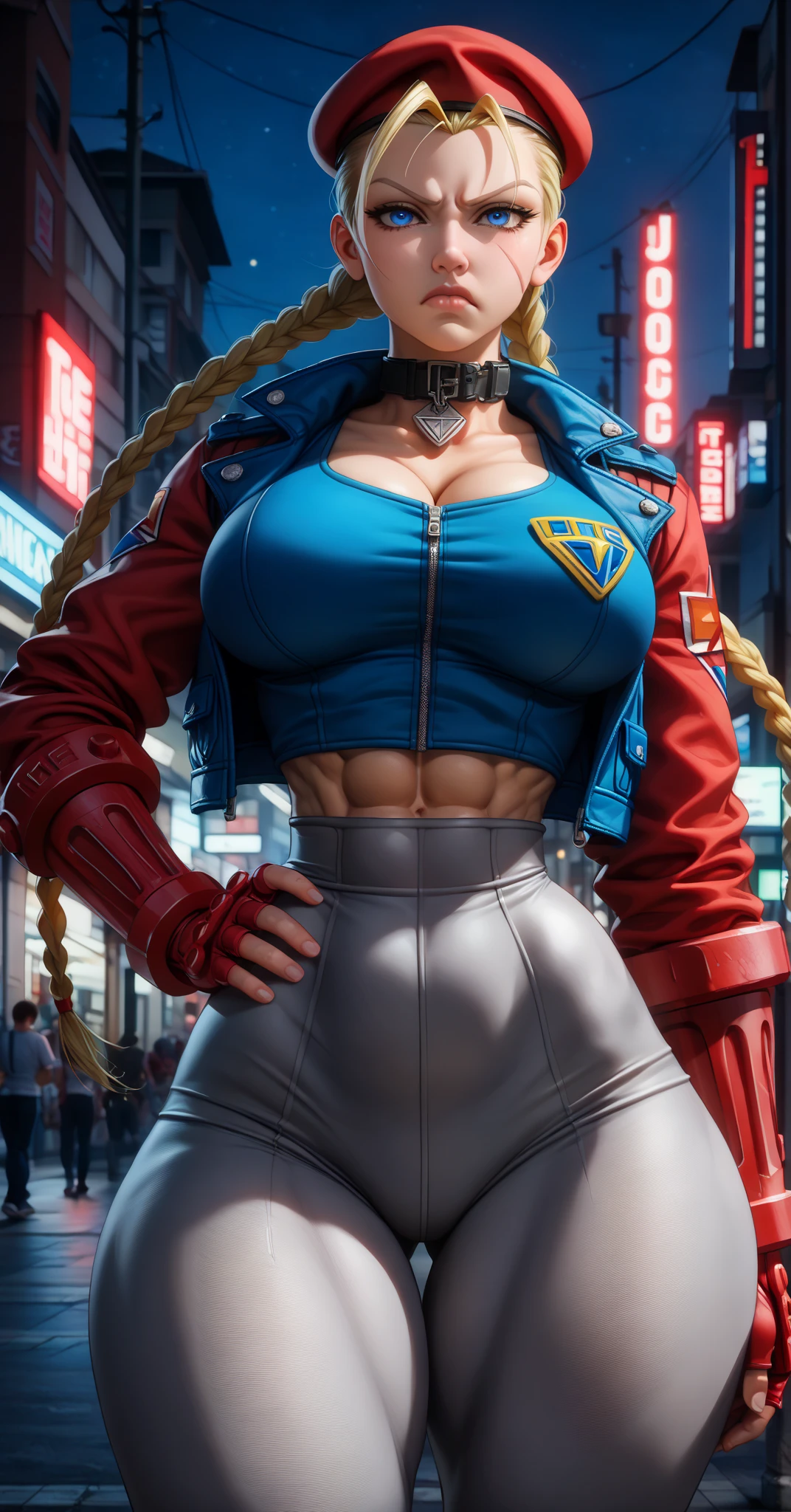 (((1 girl, cute, (gigantic breasts:1.2), sleeveless denim jacket, black lace bra, jeans, black elbow Gloves, strawberry blonde long hair, braided hair, box braids, blue eyes))), (((strawberry blonde hair))),
dynamic poses, realistic style, depicting a group of characters in various action scenes, from intense battles to lighthearted moments, with dramatic speed lines and bold sound effects, capturing the excitement and energy of the story, Laser rays from the palm of hand, Attack forward with palm, temple, japan,