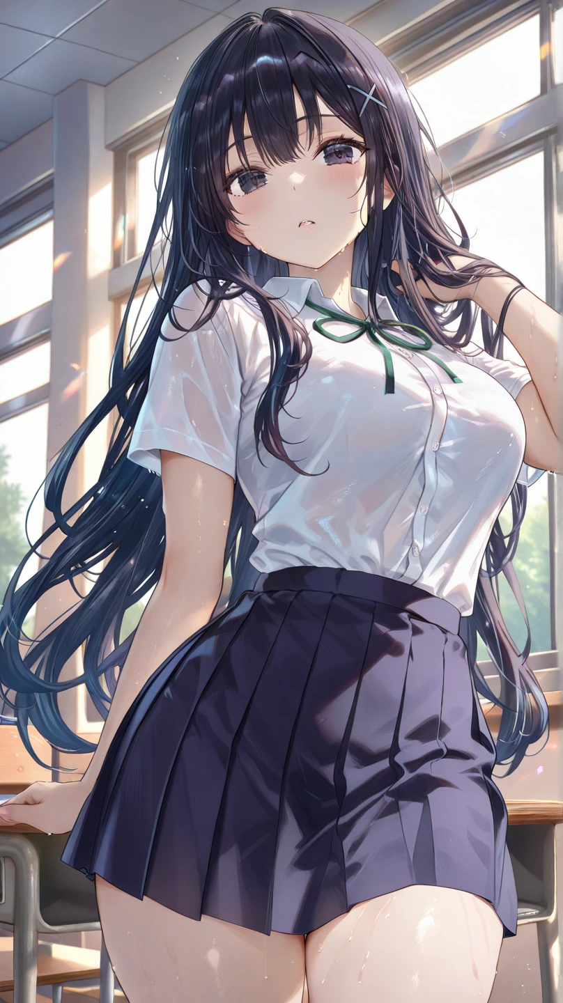 ((velocity)),Yellow smoke,Attacked by farts, (((Women farting))),(girl farting while stand)),frowned,velocity,(Yellow smoke is rising))(a female student), (wearing a school uniform and skirt),(standing facing the screen),(her butt facing the screen)) (long black hair),(Asian woman),(classroom),(masterpiece:1.2、top-quality)、(the Extremely Detailed CG Unity 8K Wallpapers、ultra-detailliert、Best Shadows)、(细致背景)、(The best lighting、extremely delicate and beautiful)、depth of fields、1girl in、独奏、upward looking gaze、