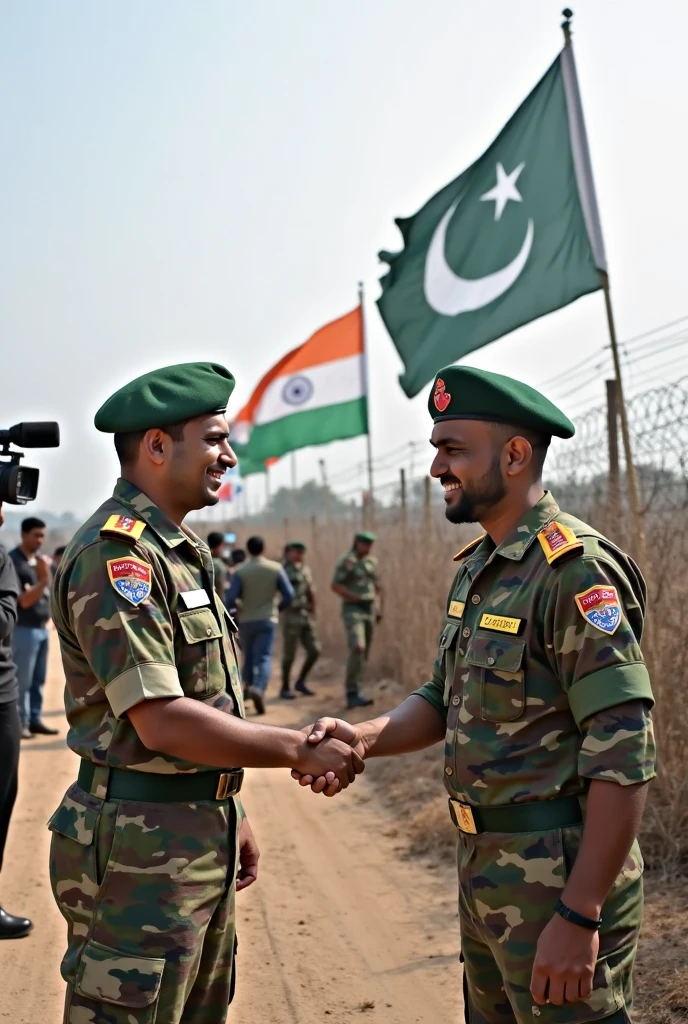 Civil-Military Relations:

"Illustrate the interaction between the Pakistani Army and civilians. Show collaborative efforts, community support, and the impact of  Pmilitary presence in civilian life.and uniform show small Pakistani flag