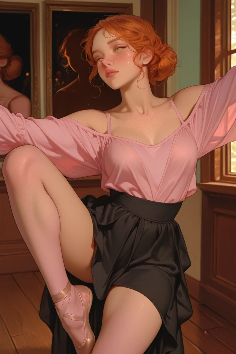 "ultra-realistic, perfect round shaped ass, large clitoris, large dangling labia, long legs, curly red hair, detailed facial features, vibrant colors, high-resolution masterpiece, professional lighting, bokeh, realistic texture, polished skin, masturbation, sensual pose, captivating erotic expression, neutral background, holds-up thigh high stockings"