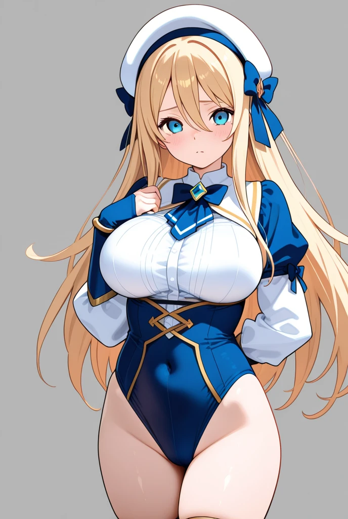 Row, a character from Tate no Yuusha, In her adult human form, she is a tall woman who has long blonde hair., loose and slightly wavy, that cascades down her back with a sleek and voluminous look. Big, blue eyes with a seductive appearance but maintaining their characteristic shine. clear and smooth skin. Figure with pronounced curves, big bust, narrow waist and wide hips.( ##color tattoo ##,color tattoo, ~+color tattoo:1.6),(Perfect feminine curves, huge stacked breast. She wears a blue slingshot swimsuit with ruffles and sophisticated pink bows that highlight her extremely voluptuous figure with much larger than normal breasts and puffy nipples.. Large, feathered ears, similar to those of a bird but adapted to its more adult appearance. Happy and confident expression, reflecting his energetic and playful personality with a touch of maturity. Sweet and innocent expression, reflecting his curious personality. His expression is haughty and self-confident., with a seductive and playful smile. She has a voluptuous and well-proportioned figure., con un big bust y curvas acentuadas. He is standing on the beach with the sea in the background and a confident expression on his face, showing his characteristic seductive and elegant gesture. (masterpiece quality, High resolution, detailed background:1.22), (giant breasts:2.15), looking at the viewer, malicious smile. She also wears light blue thigh-high stockings and pink high-heeled shoes.. Her expression is confident and seductive.. ),(A seductive look)