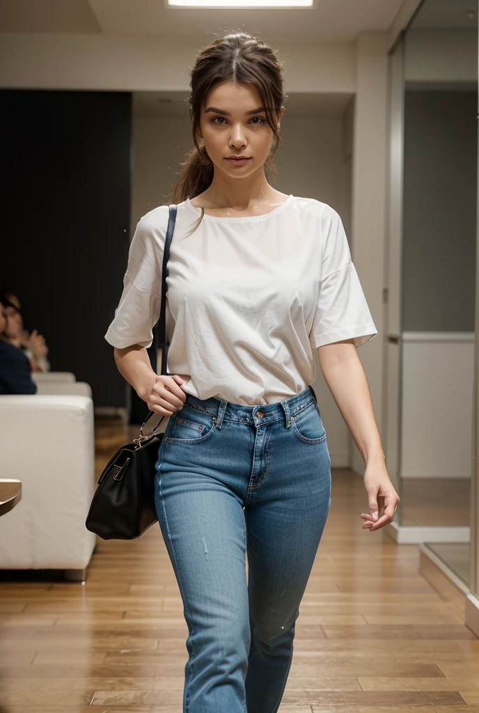 Zhu Ai_Villas，RAW photos，Brand photos，（highdetailskin：1.2），8k ultra high definition，digital SLR camera，gentlesoftlighting，high high quality，filmgrain，富士XT3，20 years old Asian woman，Wear simple clothes，T-shirt and skinny jeans，Detailed clothing details:1.3，perfect body figure，Super detailed facial details and skin，Fair and tender face and skin，二重まぶた，Super detailed eyes，Sweet smile:0.5，fully body photo