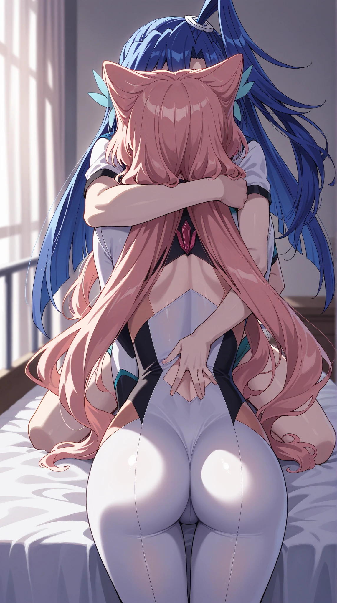 best quality, amazing quality, very aesthetic, absurdres, 1girl, chise (blue archive), blue archive, red eyes, (artist official art:1.5), (realistic face, half closed eyes), (multicolored horns, oni), (reverse bunnysuit, reverse outfit, shiny rabbit ears headband, detached collar, bowtie, pink pasties, topless, tight sleeves, (black) y long sleeves: 1.2), casino, lying on her side, raise leg, sprecowboy shot), (game cg:1.3), from above, expressive eyes, perfect face, 4k, extremely detailed anime illustration, extremely detailed eyes, enhanced details, perfect anatomy, light rays, photo background, extremely delicate body, smooth skin, feminine expression, black background, cristal clear eyes, beautiful face,