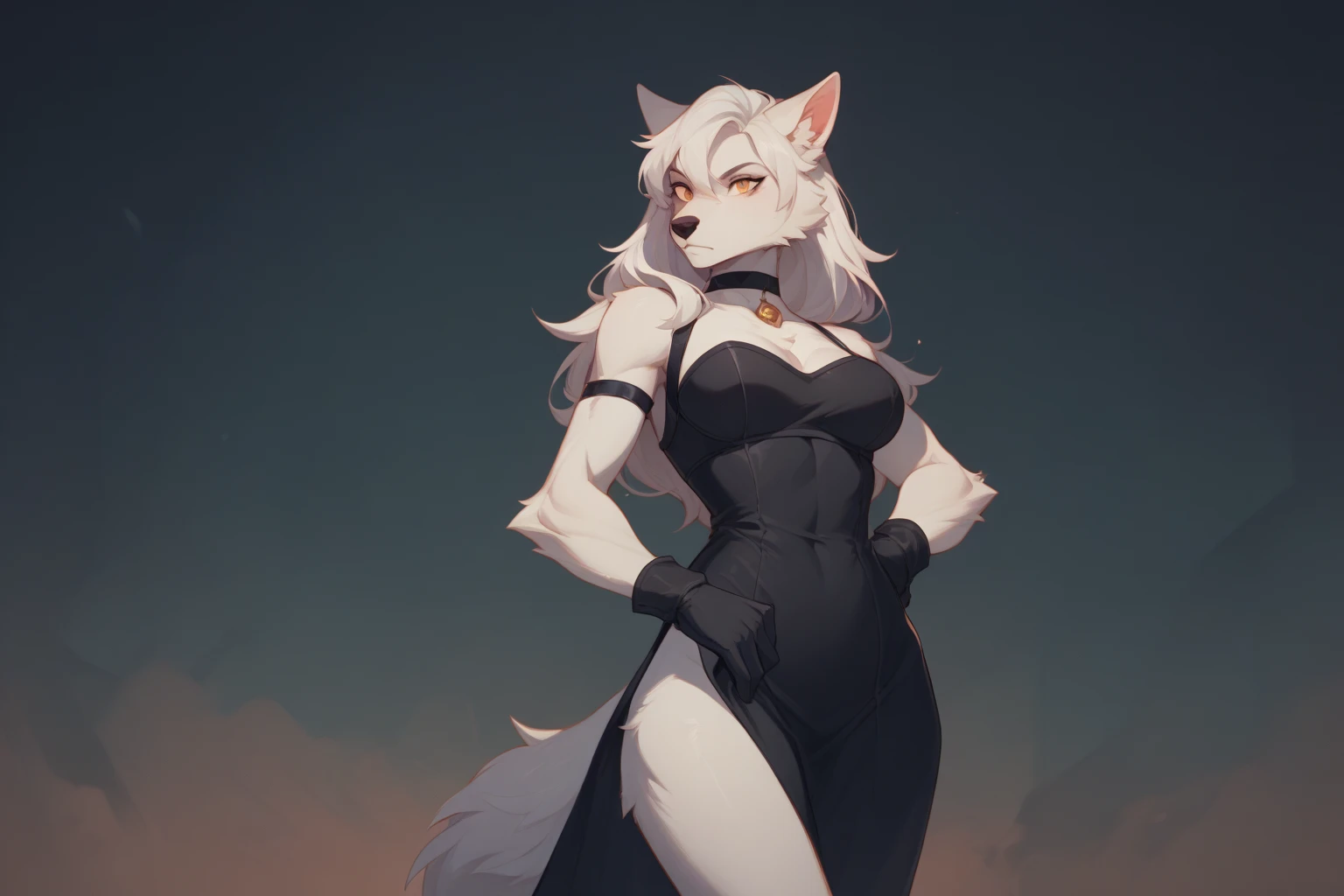By zinfyuu on pixiv,by twistedscarlet60, uploaded on pixiv, by fluff-kevlar, (masterpiece), (best quality), (anthro furry:1.3, snout:1.2, anthro:1.3, furry:1.2, solo female:1.2), (extremely detailed:1.3), (Detailed eye part: White lens, red iris,black cornea), tall, slim body, sweet smile, wear Black tshirt and long skirt, loona, hellhound, busty, big breast, thick thighs, earrings, peircings, furry female, body fur, makeup, wolf ears, crop top, collar, spikes, jewelry, ear piercing, bracelet, wolf tail, ass from behind, butt, ass, round ass, bubble butt
