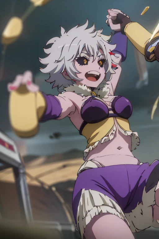 best quality, masterpiece, newest, 4k, uncensored,  prefect lighting,  rating_explicit, very aesthetic,
BREAK
1girl,solo,zzcloaa,dark skin  ,pleated skirt, pink hair,long hair,ponytail,stomach tattoo,chloe von einzbern , Fate/kaleid liner
 , fox tail,paw pose,
,cameltoe, friendly,grin smile,open mouth,huge breasts, covered nipples,
cinematic pose ,cinematic angle,official anime screencap,from behind, 
<lora:clobeasts_animagine:1>