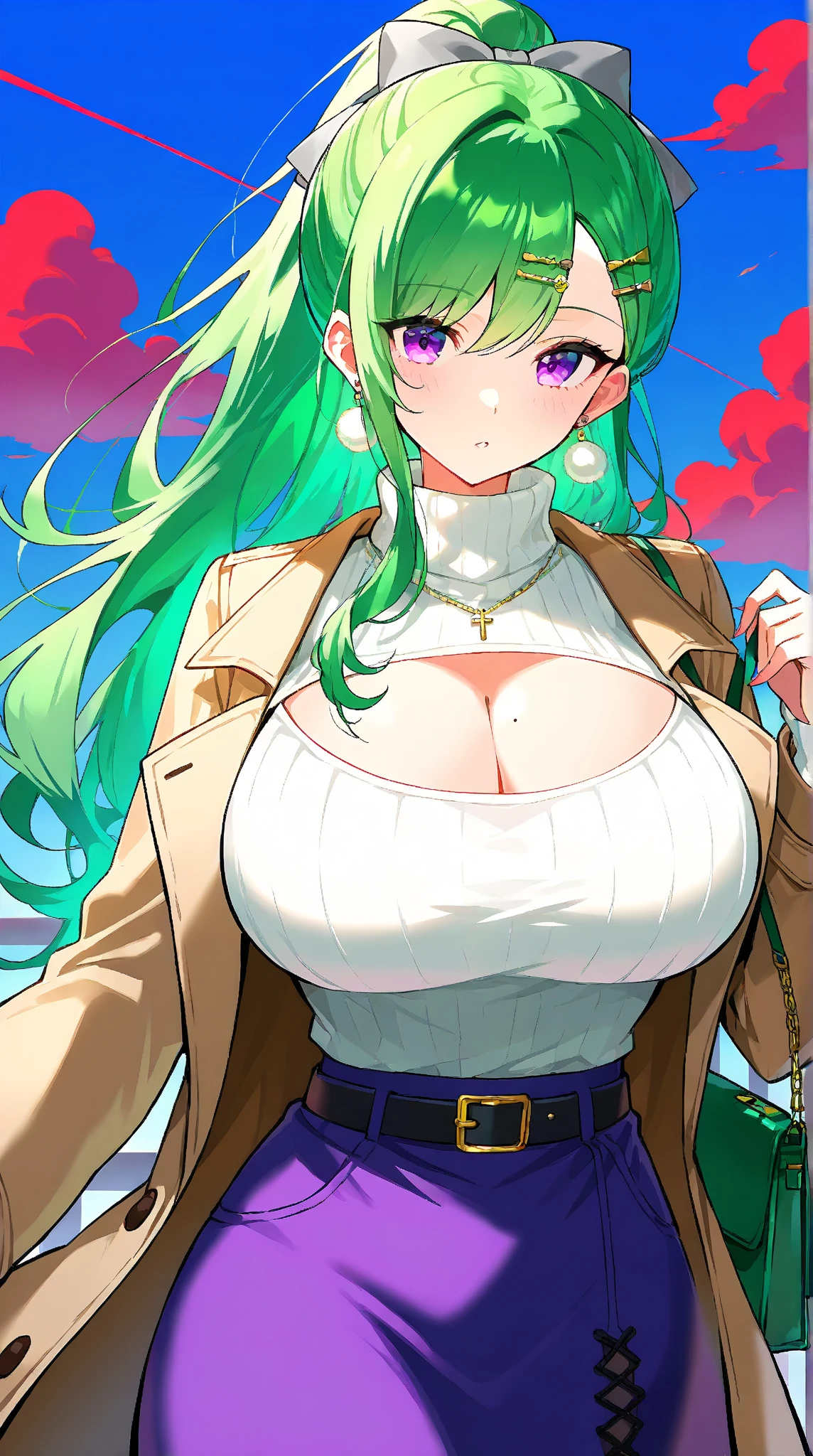 codeGeass, C.C 1 Girl, (((Bimbo))), Puffy lips, long green hair, Painted lips, thick lips, wide hips, thick thighs, Big Breast, Huge ass, revealing cleavage, Erotic, Smile Face, bubble butts, Camel toe, breasts, tight blue jeans, Black leather jacket, Stand before me