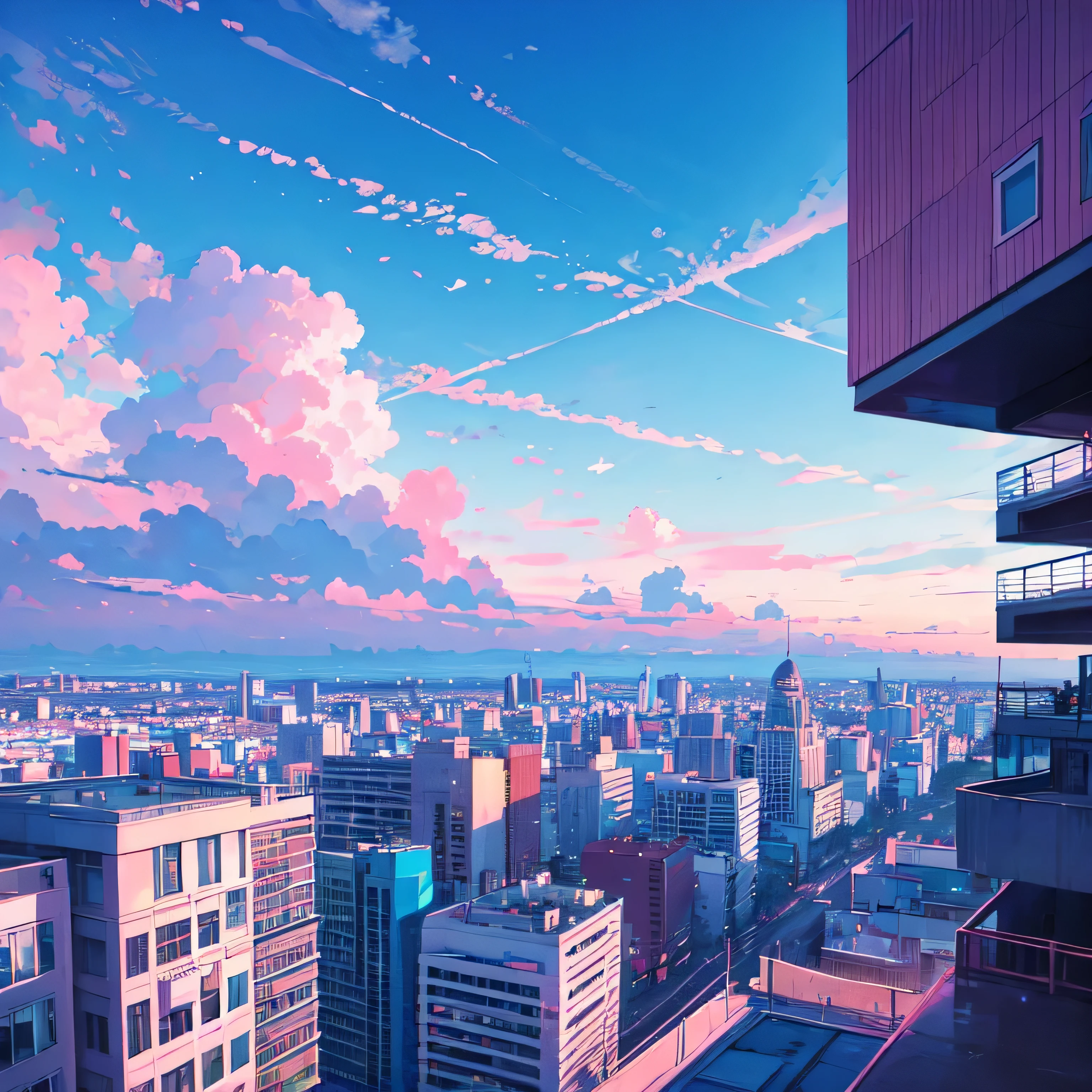 Scenery, city, blue-pink pastel, sky 