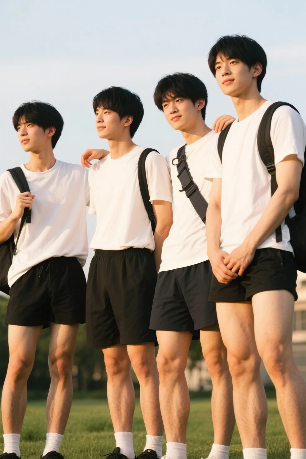 Korean teenage guy, shirtless, underwear,blue sneakers, nude, walking, university canteen, multiple people in background 