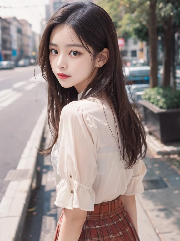 1 Girl,On the Street,Soft Light,Chinese Beauty,dress,Dark-haired,long hair