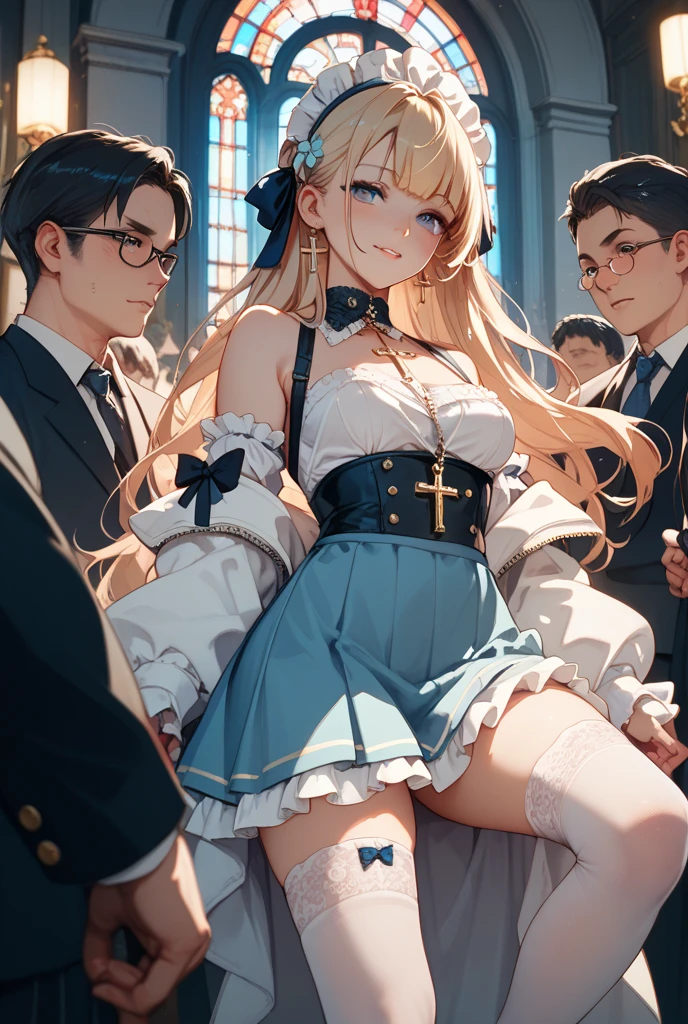((((woman and 1little boy)))),((((little boy Grab mama's thighs)))),(Thick thighs:1.1),(Huge breasts:1.1),(Embarrassing:1.3,blush:1.3),(intense orgasm:1.1),(Spread your legs:1.0),(tears:1.1),(((Lace panties))),(Wet:0.9),(Sweat:1.1),(button down shirt),((boys:1.2,erection:1.3)),((church,nun)),(Wearing skirt), masterpiece, Highest quality, Very detailed, Dynamic Angle, ((Perfect hands)),(shiny skin,), Great background, Meaningful Background, Absurd background, Artistic Overlays,The style is surrealism, Cinema Lighting,Ray Tracing,Holy Light