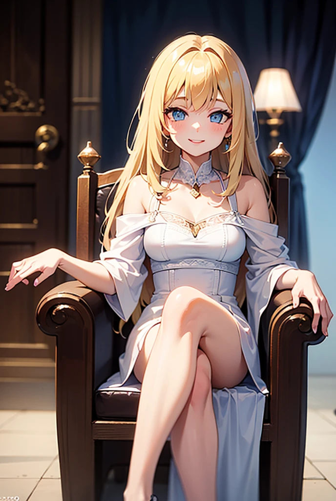 Finest quality)),(超A high resolution),(ultra-detailliert),(Meticulous portrayal),((Best Anime)),(Finest works of art),sharpnes,Clair,Ultra-Precision Art,The art of astounding depiction, ((seducting smile)),((Stylish fashion)),a choker,Chain Accessories,piercings,Skirt with deep slit, Stylish design chair:1.3