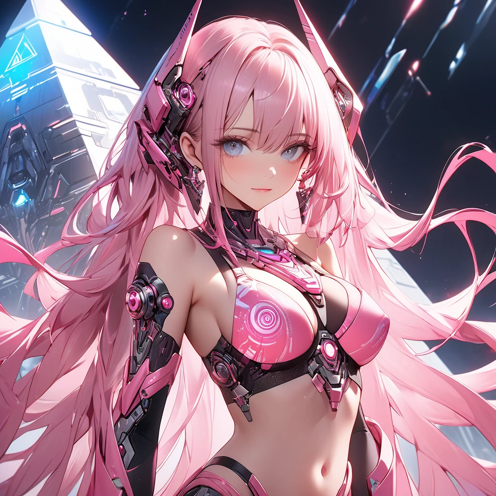 ((masterpiece)), ((best quality)), (Extremely detailed), ((Kawaii)), Lovely, (charming), ((Sexy)), ((Very detailed)), 4k, (8K), best quality, (beautiful), (Anime style:1.2), Flat Color, , rest, Dynamic poses ((National Foundation)), rest, Upper Body, level, Beautiful girl with Pink Hair，disheveled hair，long Pink Hair, Hammerhead, White pupil，The legs are very thin，Very long legs, Blue eyelashes, ​masterpiece, rest, 1 Girl ((20 years old)), Cyberpunk, Black bikini, The role of Mitsuri Kanji, Bangs, Dressed to perfection, Big thighs, have, Fortnite, Uterus tattoo, rest, Large Breasts, Smile, open mouth, long hair, Hammerhead, (Pink Hair, Deep blue eyes:1.2), Bright Eyes, (Perfect eyes:1.2), (Perfect iris:1.2), rest, (Cool), rest, Glittering, Super shiny body, Glittering, Cute face, Kawaii, Large Breasts, Fine hair, disheveled hair, rest, Gray background , ((Low photographic angle, Ground view)) High and tall，Thin, 8K, From surrealism, Official Art, National Foundation，pretty short skirt，Sitting，Show your buttocks