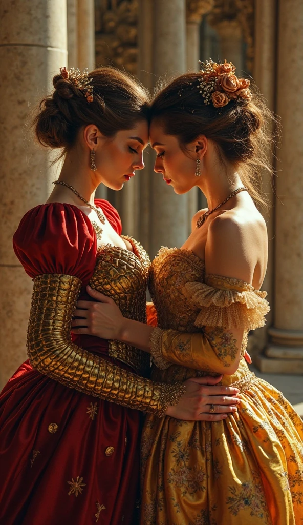 Two queens with their backs to each other