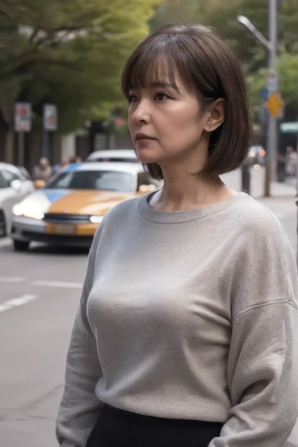 Waking up early and sleepy 1.5、Early morning walk、Female in her 30s 1.4、knitted sweater、huge tit、Photorealsitic、Full Body Focus 1.1、Missing 1.3