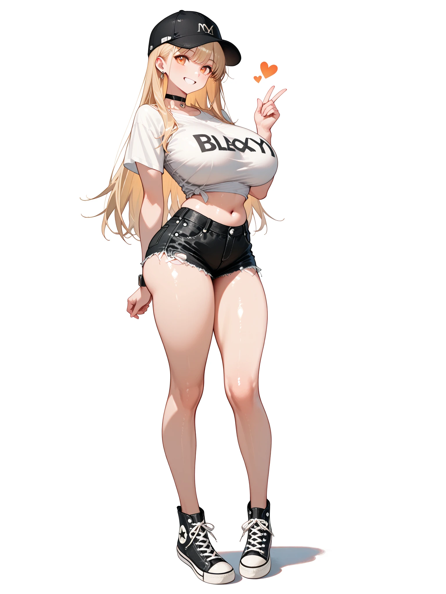 blank background, (((full body))), (masterpiece), ((best quality)), ((tall girl)), straight hair (curvy:1.7), (very short skirt), shoes, belt below navel, blonde, (black suit and tie), wide hips