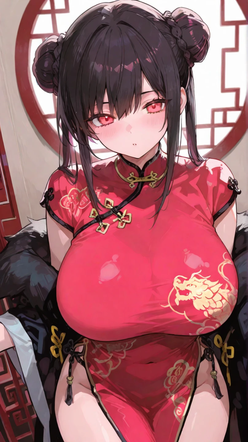 Period drama manga style A 15-year-old super beautiful Chinese girl with black hair in a bun cut(1 person) She is wearing a royal red long-sleeved Chinese dress with embroidered family crest. In a dimly lit bedroom Floral Futon She is forced to spend the night with the perverted old emperor and cries in fear. She exposes her nipples and shows off her sexy body She loses her virginity and becomes pregnant She was creampied with cum from a high-speed piston