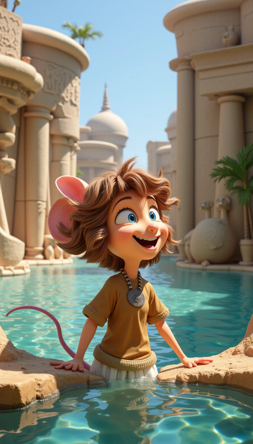 ultre realistic, Gadget Hackwrench enjoys in the (water park) in the ancient world, beautiful tan, (ancient world:1.3).
