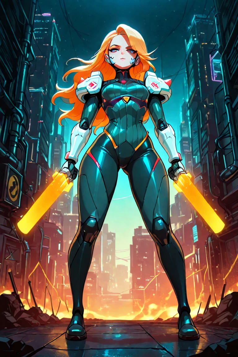 A beautiful woman, 1 girl, (( mecha)), sexy body figure, long legs, large breasts, (cleavage), busty, beautiful face, Vanessa Kirby, milf, age 28, royal, long blonde color hair, pony tail, helmet, fine armor, futuristic armor, sci fi, intricate armor details, red and black color armor, night time, dark city, neon lights, a woman, in a dynamic pose, designed by Gucci::3, tumblr, (inspired by Yanjun Cheng style), digital art, meme lofi internet girl, trend in dezeen, catalog photo, 3 d render beeple, rhads and lois van baarle, cartoon style illustration, (bright pastel colors), a beautiful art illustration, anime girl --ar 2:3 --q 2