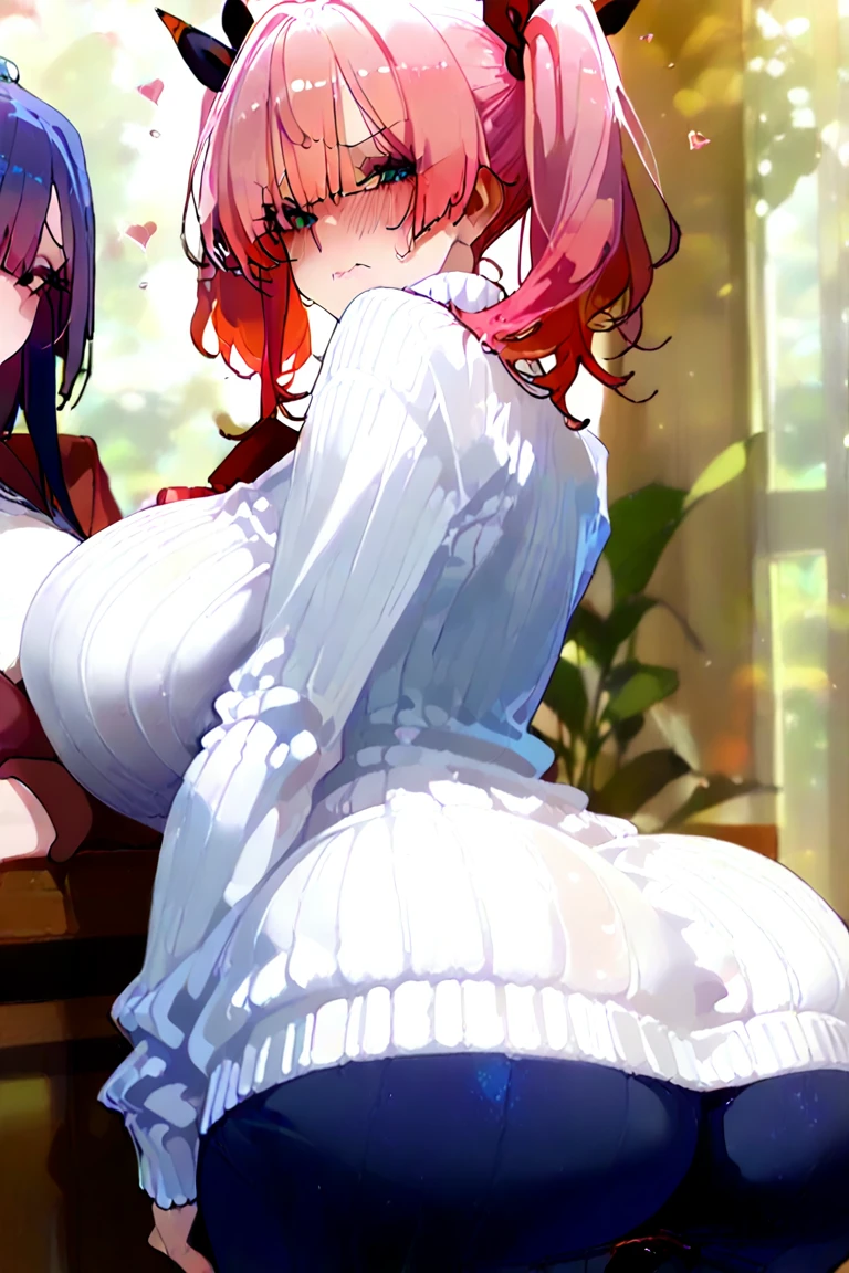 2women,Surtr(Arknights),Exusiai(Arknights),red hair,curvy body,wearing Muslim clothes(Surtr),big breast,big thighs,nsfw,bedroom, hugging, kissing passionately,red hair, wearing Muslim dress(Exusiai),sitting on a prayer mat,crying,nsfw