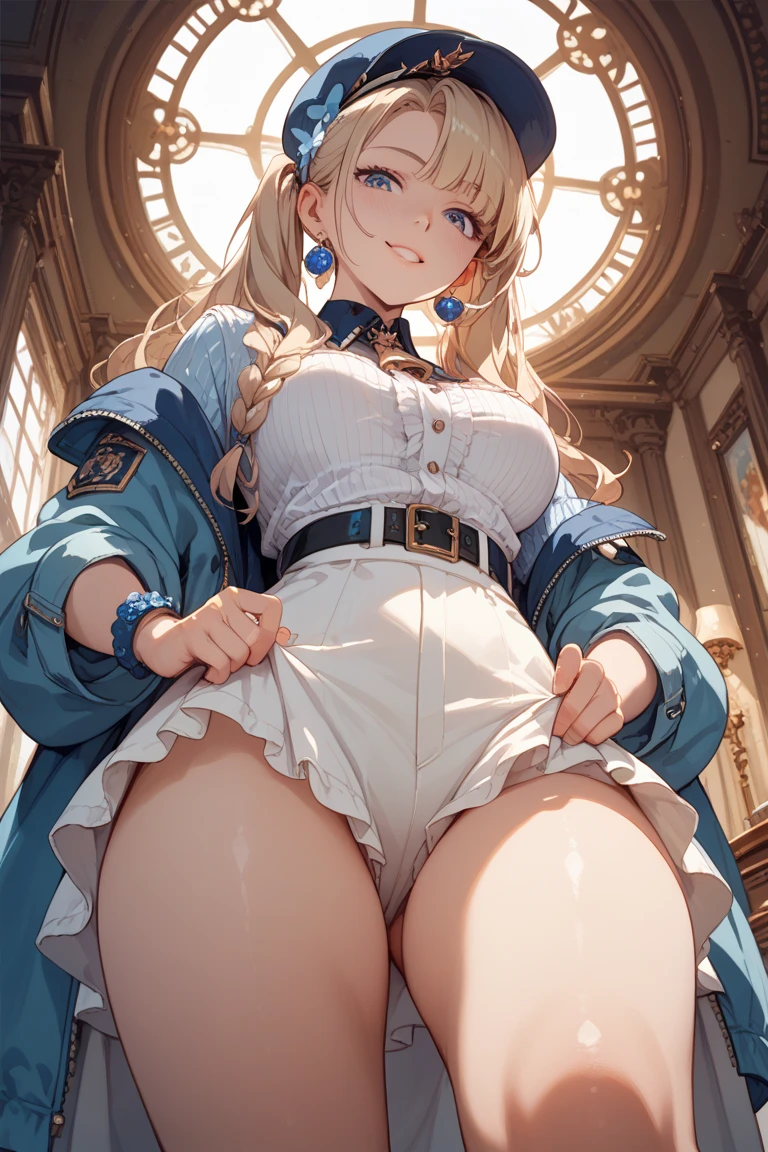 White stockings, thicker thighs, best quality big breasts delicate face anime style plump