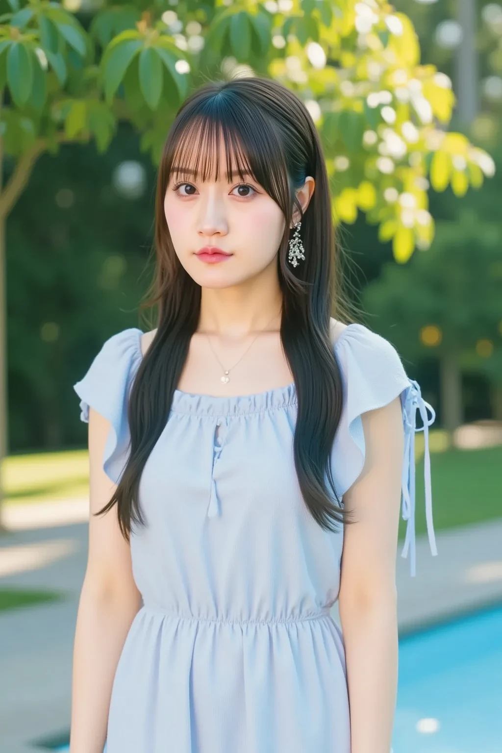 Beautiful Japanese Woman、Blue Hair、In an empty park、naked