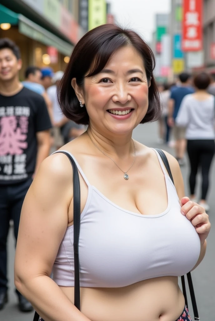 A busty old Miss,Very plump,big breasts,Casual Wear,站在street corner,Miss,big pelviull body photolack high heels,The legs are long and the skin is white,shining,pretty Miss in shorts,standing,street corner,wet clothes,Clean,sleeveless,University Teachers't Show your reservation in photos,Smile,Sunlight,looks like 1.Maximum 8 meters,big breasts and thin waist,many wrinkles, Leg length,Super fine skin,Unclog pores,panoramic,90 years old,高贵优雅的日本Miss, is a perfect face, OK, (detailed facial features), Face is Clean and beautiful,realistically, sharp focus, curls, Wrinkles at the corners of the eyes,
