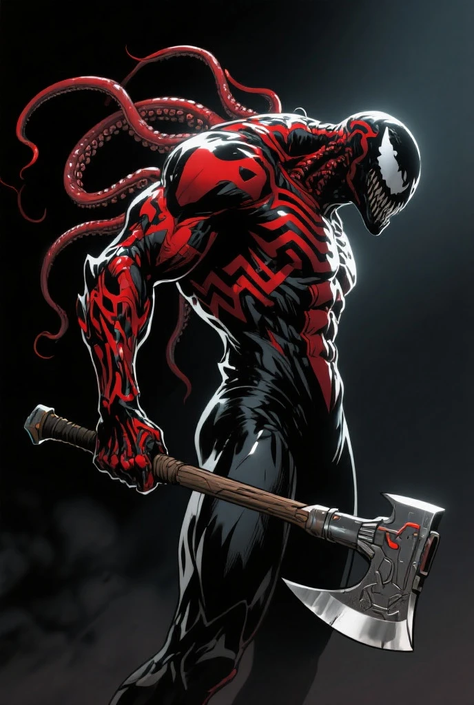 venomize,symbiote,Human perspective,Humanoid robots,Male，Black body,Dripping,Sweat,Wet,Open mouth,Blood basin mouthful，Sharp teeth,Long tongue,There is mucus on the tongue，Muscular male,large pecs，Abs are prone to negative skin,Black and blue body，Sweat，Mucus attaches to the body，Greasy and shiny body，Majestic body，Giant body，perfect bodies，Shark line diagram，Whole body diagram，Wide feet，Inverted trapezoid，Stout arms，Stout body，The body arches slightly forward，The whole body is covered with black mucus，venom symbiote，The symbiote is a part of you,The ，The erection， is everywhere