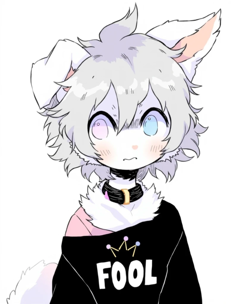 a shy male anthro wolf furry with two tails, gray and white fur, anime style, 1.61 meters tall, sitting down, timid expression, wearing a white coat and a red scarf, soft lighting, full body, gentle background, highly detailed, digital art, blushing slightlyblurry, low quality, bad anatomy, extra limbs, more than two tails, wrong colors, distorted proportions, messy clothing