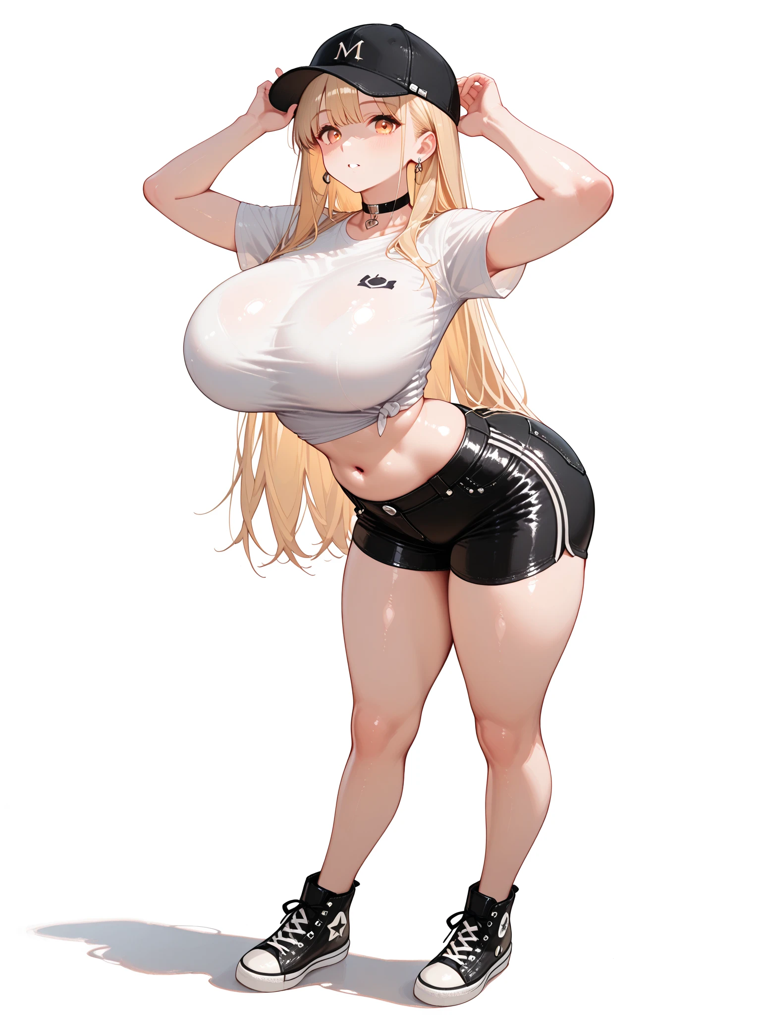 young girl, T-shirt, skirt, whole body to see, lächeld, erregt, standing, standing, long hair, (((colossal Thighs, gigantic thighs, very huge thighs, very big thighs))), sexy pose