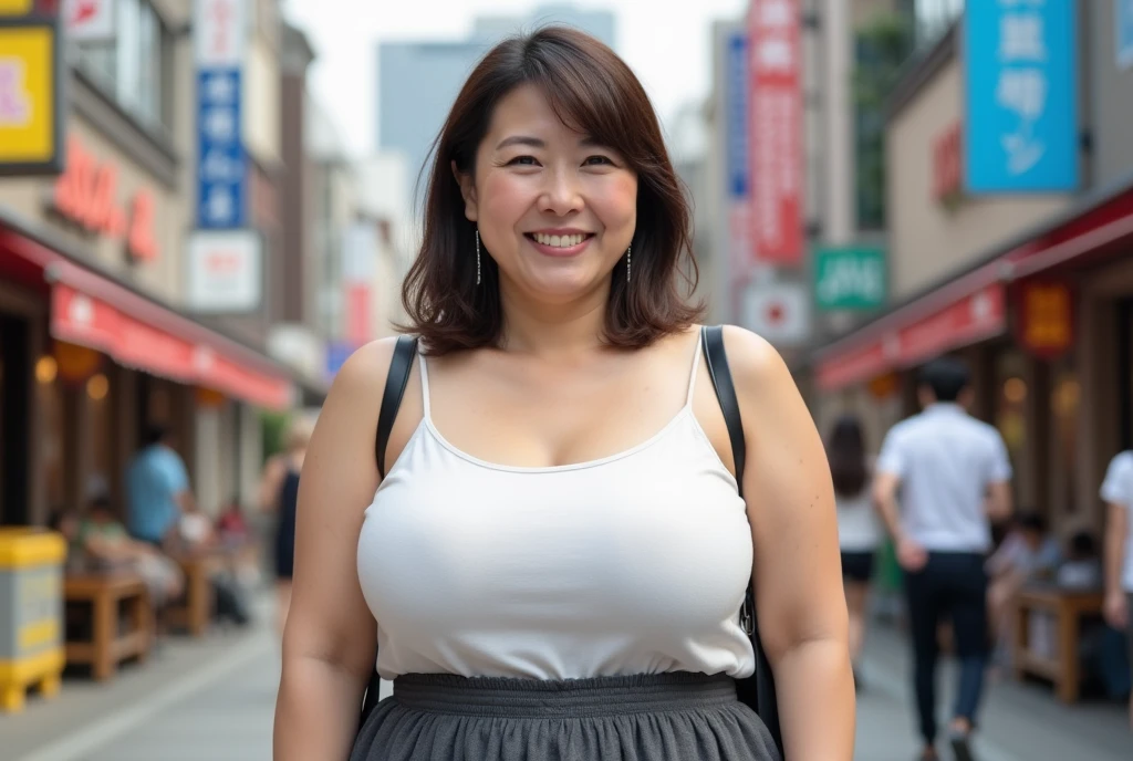mature woman,Tokyo,stroll,highest quality,masterpiece,8k,No bra,５０age,obese body type,  　