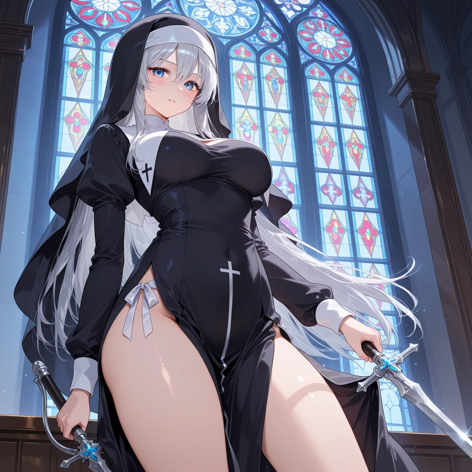 (masterpiece),(Highest quality),(Super detailed),(High resolution),(Highest quality),(An illustration),8k,One female,Beautiful Skin,Beautiful Face,,smile,front,Nun,Nunの衣装,(church),(Functional),((Hold up your skirt with both hands,Stand with your legs wide apart,Showing off obscene panties)),(Surrounded by perverted middle-aged male followers:1.1),(Hand,detailed,perfect,perfection,hands)