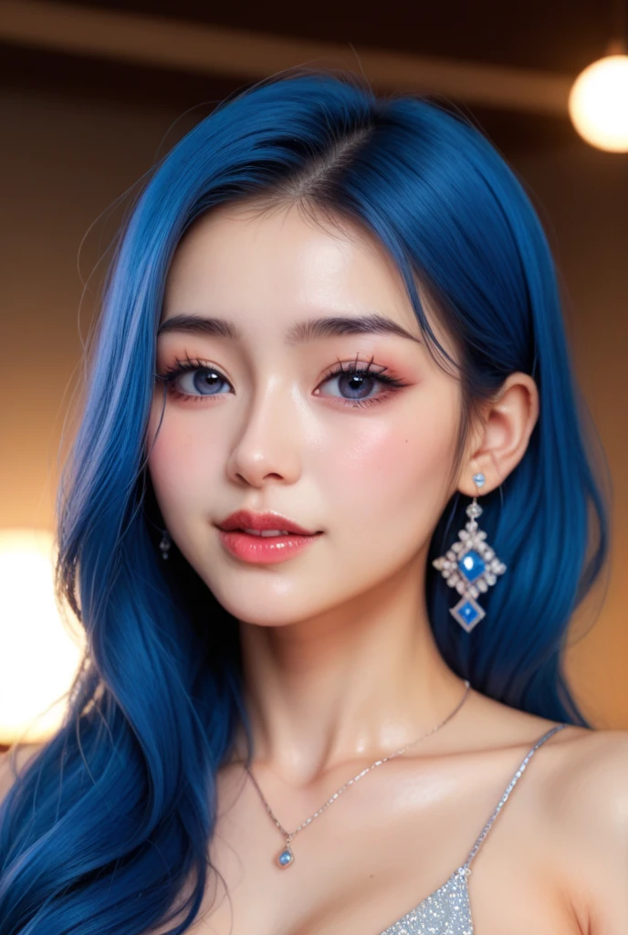 (8k, 4K, highest quality, High resolution:1.2), (masterpiece, Realistic, Photos Photos:1.37), One girl, alone, Beautiful Face, eyelash, nose, Glossy Lips, (Fine grain, Looking at the audience, Fair skin, Fair skin:1.5), Delicate skin, Upper Body, Big Breasts, plump ,,, Outdoor hot spring, Both sides up, Ridiculously long hair, Blue Hair, Blue Hair, bangs, hair accessory, bow, young, Big Breasts, Red eyes