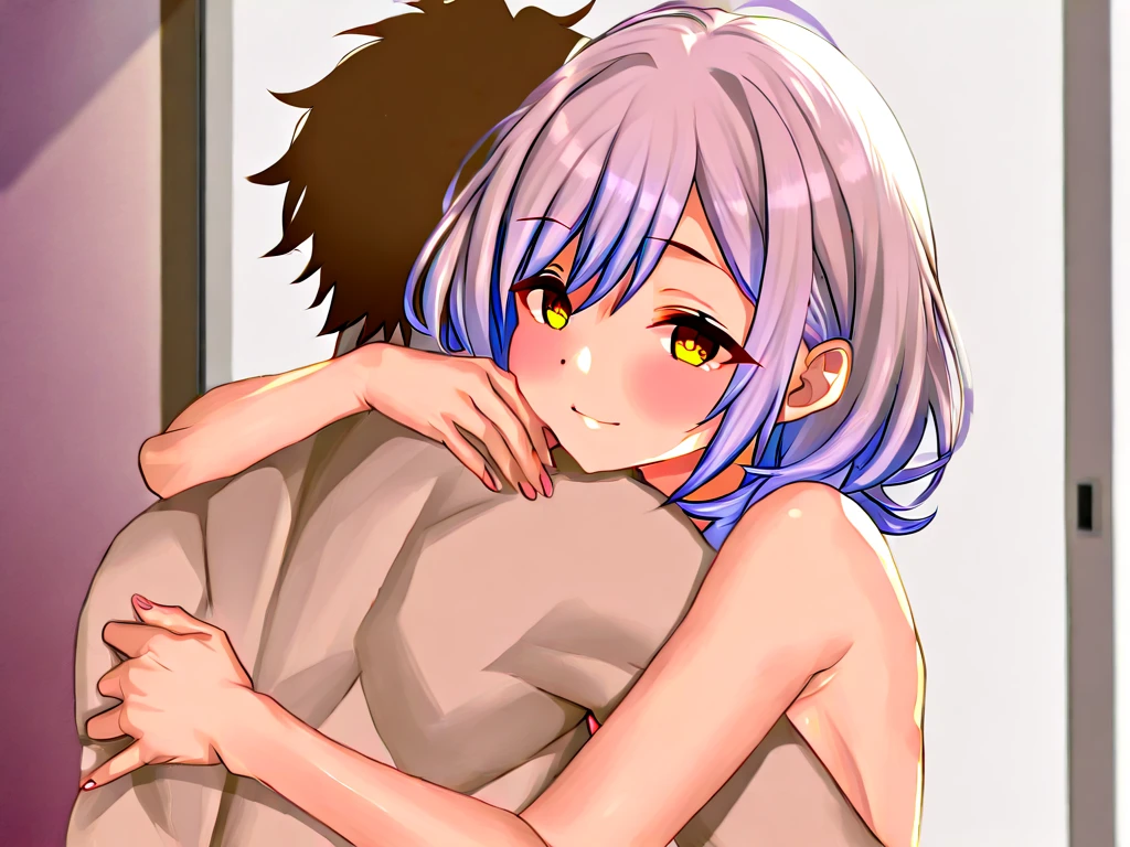 high quality、High resolution、High resolution、Inside a love hotel、One Woman(Women having sex)、Ecstasy face、Tree Eyes(1.9)、The corners of the eyes are raised、Light purple hair(Bangs that extend to one eye、Medium Hair、Straight Hair、Side hair in a ponytail、ponytail)、Angle viewed from directly in front、White camisole、A tight white skirt that shows off her butt、Droplet Earrings、Blue heart-shaped earrings、Are fat(1.6)、Glowing Skin(1.9)、Wet(1.9)、trembling(Only and ass),Climax(0.6)、Blue eyes、Saggy breasts(1.9),Small chest(1.9)、Long chest(1.9)、Her breasts are bouncing up and down (Black man)、(Big penis)、(The man is doing the seed press from behind the woman)