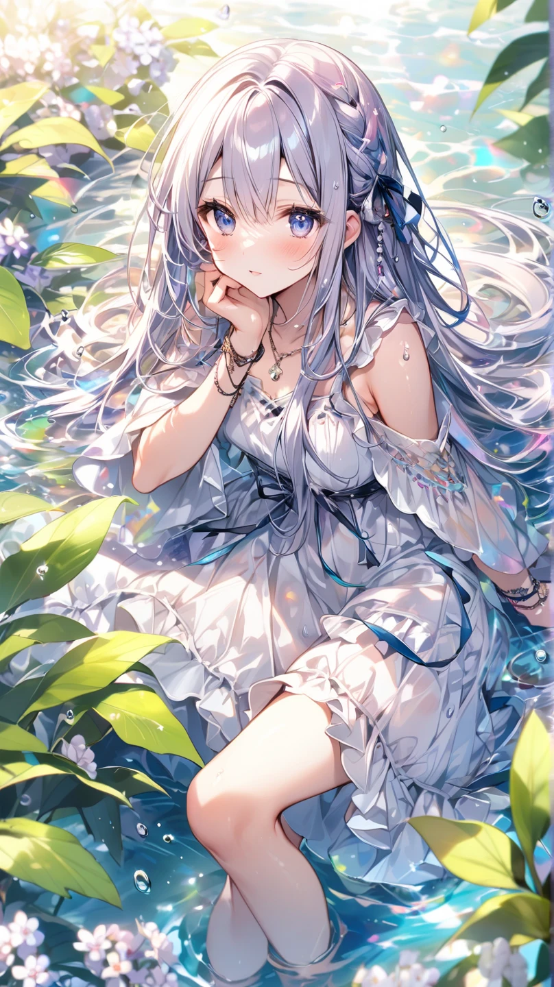 firefly \(honkai: star rail\),(chise、(Halo):1.2、Flowering)、(Small Breasts)、((Blue lace vest dress、See-through dress):1.2、barefoot、(Sweaty body))、(walk、(Semi-immersed、up to knees、Splash):1.2、Front view)、(Face Focus、(laughter、Seductive smile):1.2、open mouth)、1 girl、((Messy hair))、((beauty细致的眼睛)、{{{masterpiece}}}、{{{Best quality}}}、{{Ultra Detailed}}、{illustration}、{{极其精致beauty}}、((Saturation Adjustment:1.3))、((Super detailed):1.2)、((beauty):1.2)、(masterpiece):1.2)、((Detailed light):1.2)、((极其精致beauty):1.2)、complex、8K、nsfw、(outdoor、(Ocean、沙Ocean):1.2、Summer night landscape、(Dark Sky、Night Sky、恒星Night Sky、moonlight))、Depth of Field