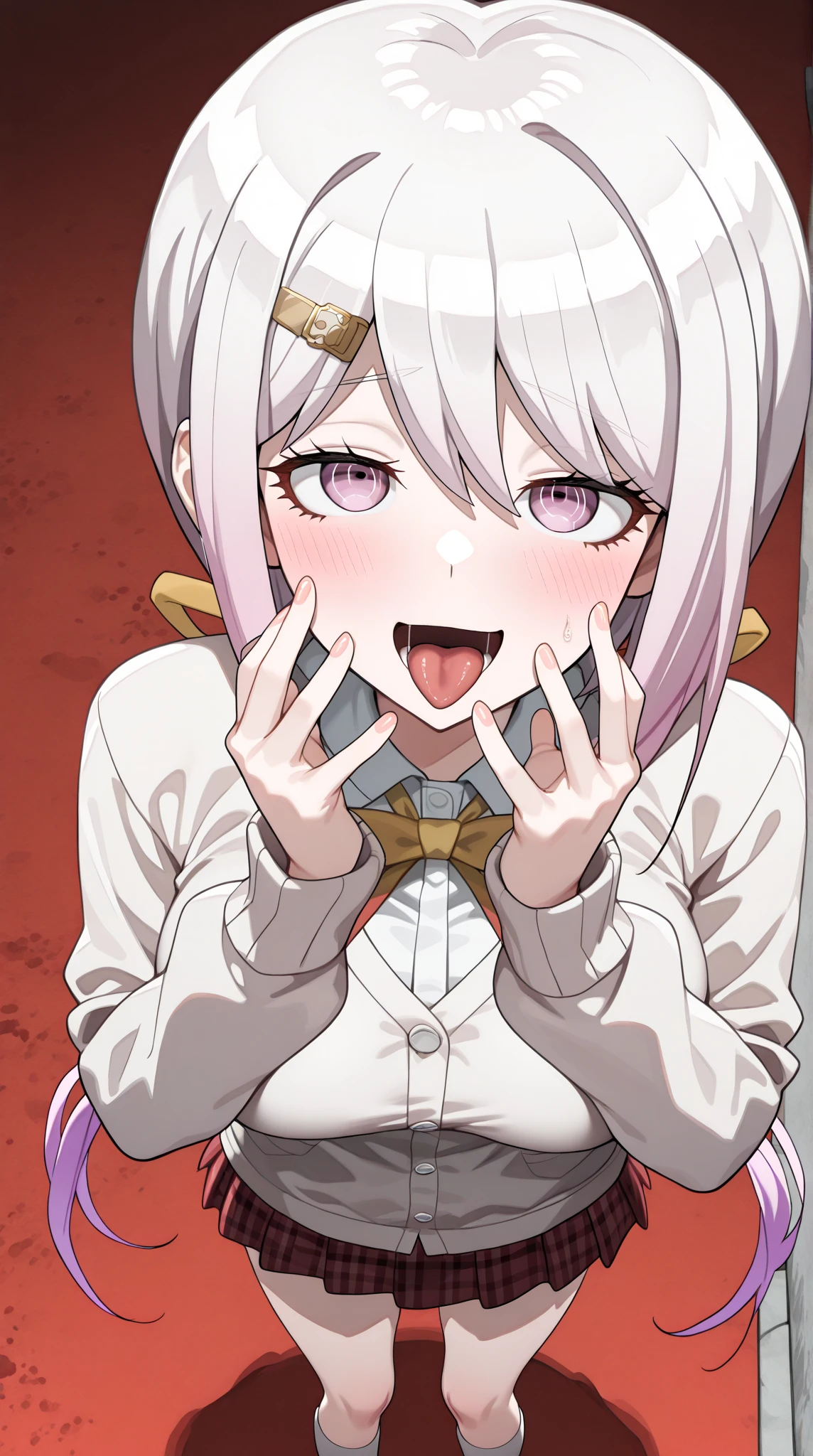 nsfw,uncensored,girl, solo, breasts, smile, open_mouth, bangs, large_breasts, silver_hair, holding, purple_eyes, nipples, upper_body, nude, (food, tindoors, cup, table, plate, bowl, chopsticks, pov_across_table, ryokan), BREAK 2D, 8k, highres, masterpiece, super fine illustration, photo background, insanely detailed, blurry background, depth of field, natural light, soft lighting, perfect fingers, nice hands, perfect hands,((cum on body:1.9, cum on hair:1.9. cum on face:1.9, cum on mouths:1.3,cum on table 1.9)),multiple boys, peeing on a girl, facial, cum on mouth, cum on body, multiple penises, gangbang,holding penis))),ecstasy torogao, saliva trail, nose blush,smile