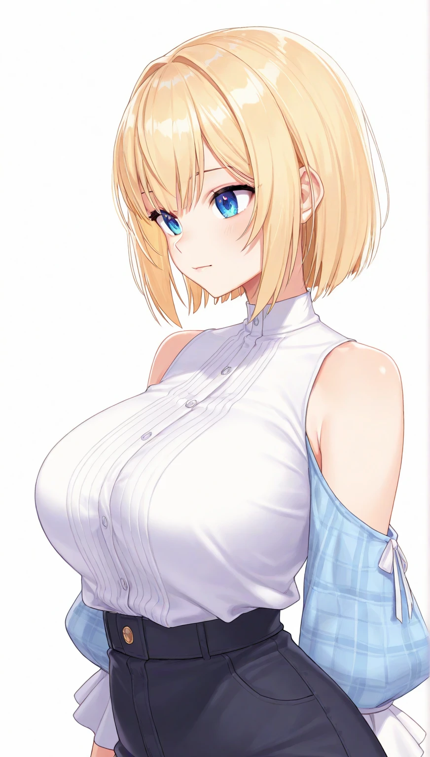 masterpiece, best quality, ultra detailed, highres, extremely detailed CG unity 8k wallpaper, perfect lighting,  very detailed background, Outdoor、beautiful and aesthetic,sharp focus, perfect face, Perfect hands、Perfect Fingers、Perfect toes、Five fingers、
Glossy blonde、blue eyes、White clothes, look down、Upper Body、Fair skin、Short Bob、Completely wet、French Braid、Blushing、Blunt bangs、Hoop Earrings、Gradient Hair、The left sideburn is longer than the right、(Hide your arms behind your body:1.2)、cleavage,cleavage cutout、(twinkle(in the eyes):1.2)、Pull up your skirt