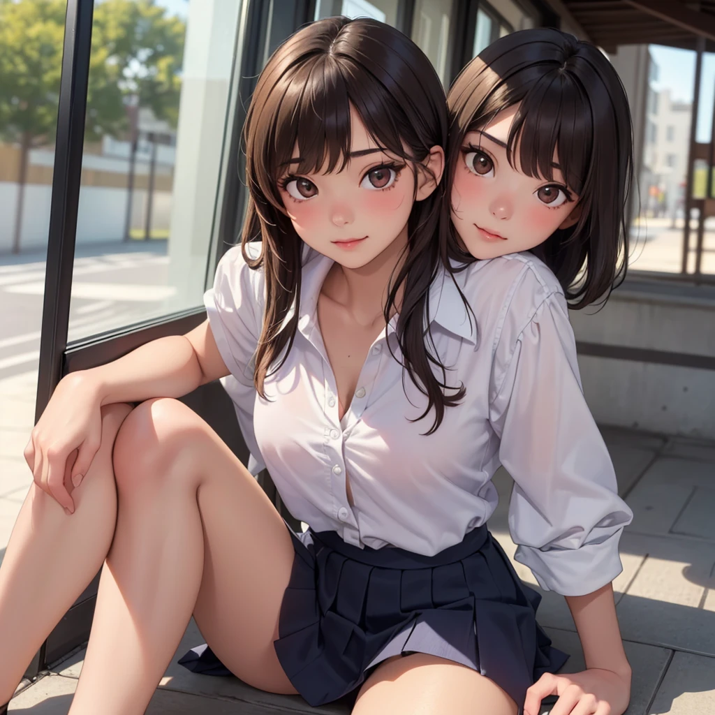 (8K、Raw photo、highest quality、masterpiece:1.2)、one girl、beautiful girl、silver hair、(curly hair)、(((lace panties)))、NSFW、mini skirt、(smile showing teeth )、(((lift the hem of the skirt、スカートの裾をboth handsで持ち上げる、Lift the hem of the skirt yourself)))、thighs、d cup bust、((Japanese school uniform))、(blazer:1.2)、(short plaid skirt:1.5)、(tie:1.2)、checked skirt、((highest quality、16K、muste piece:1.3))、detailed face、highly detailed lips、detailed eyes、realistic eyes、Beautiful hands of the city、both hands、normal hands、Two arms、full hand、beautiful body、beautiful fingers、normal finger、Five fingers、Five fingers、(thumb) 、index finger、middle finger、ring finger、little finger）、beautiful eyes、Shining eyes、beautiful mouth、beautiful lips、（Correct eye balance）、while looking at the viewer、background blur