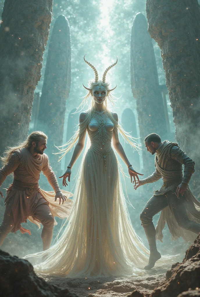 A beautiful woman dressed in white,There are demons everywhere,