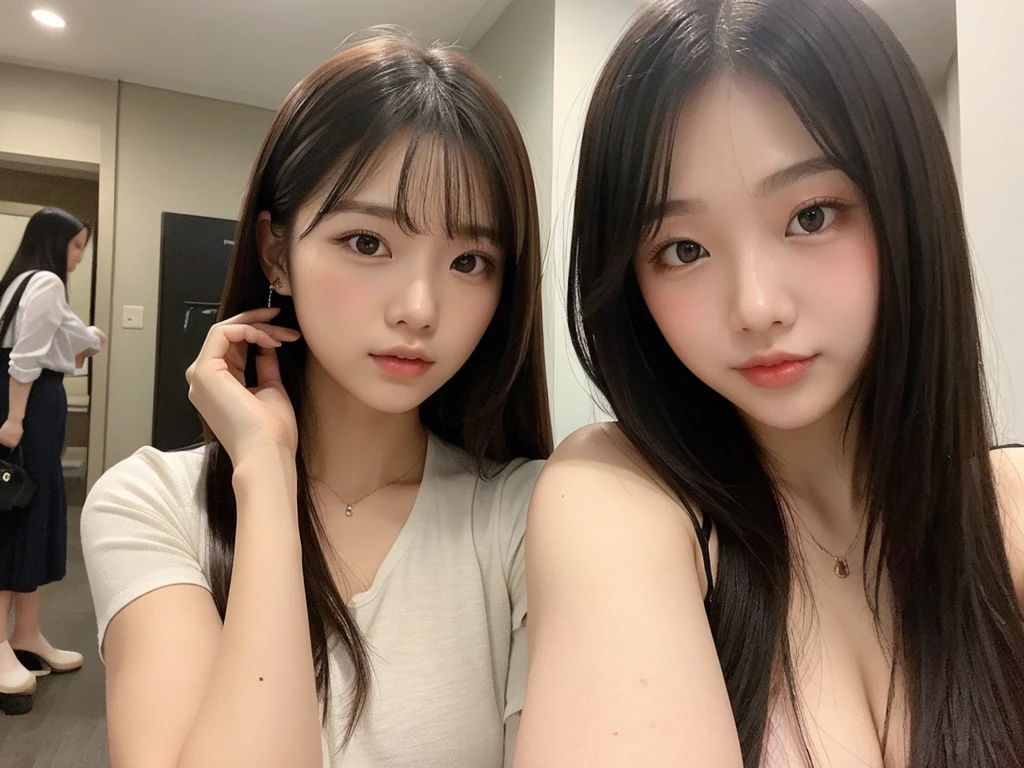 (realistic、high resolution:1.3)、 1 girl with perfect figure、selfee、Long、((white skin:1.3))、Huge breasts:1.3、white bikini、looking at viewers、super fine face and eyes、long hair、 in bedroom, sit on the bed、exposed cleavage、upper body、half body